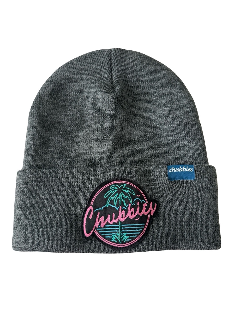 Chubbies Gray Knit Beanie Neon Palm Logo Cuffed Winter Hat Unisex